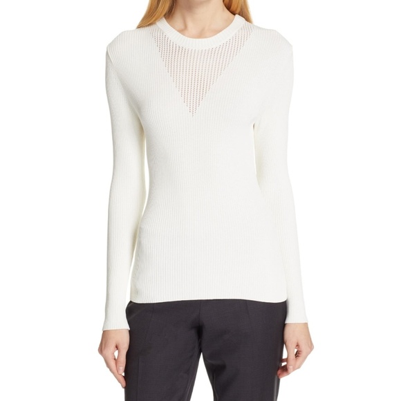 Hugo Boss BOSS Top Rib Knit Fitted Long Sleeve Crew Neck Winter White XL NWT - Picture 2 of 8